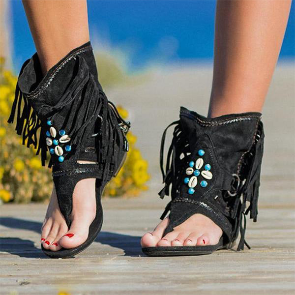 Sandalias de Playa Retro con Borlas Estilo Romano