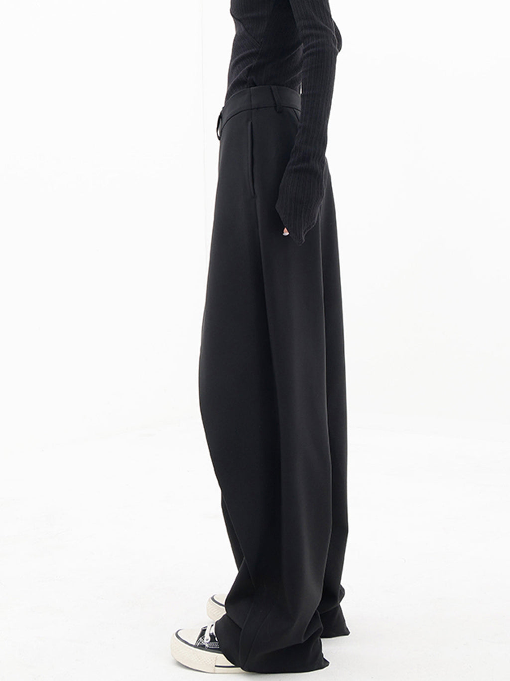 Pantalón de Vestir Ancho Asimétrico con Capas y Botones