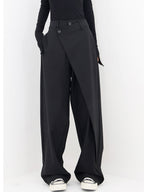 Pantalón de Vestir Ancho Asimétrico con Capas y Botones
