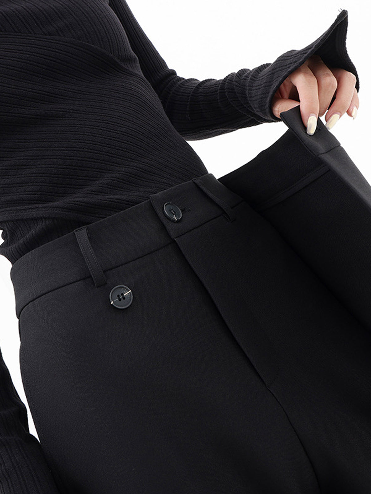 Pantalón de Vestir Ancho Asimétrico con Capas y Botones