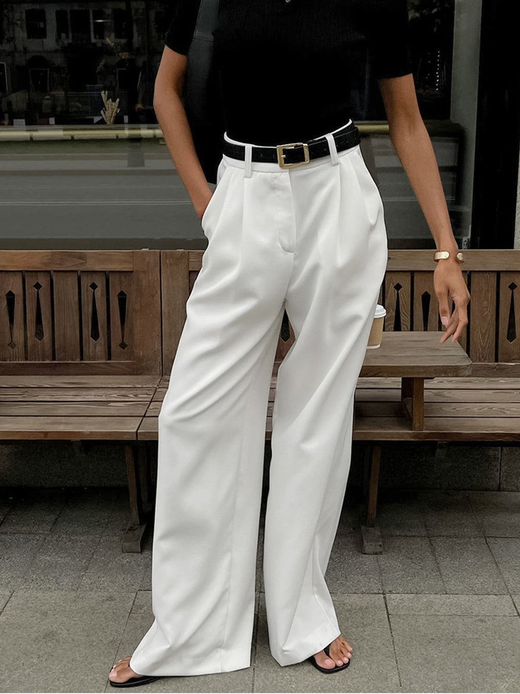 Pantalón Ancho Liso Sin Cinturón