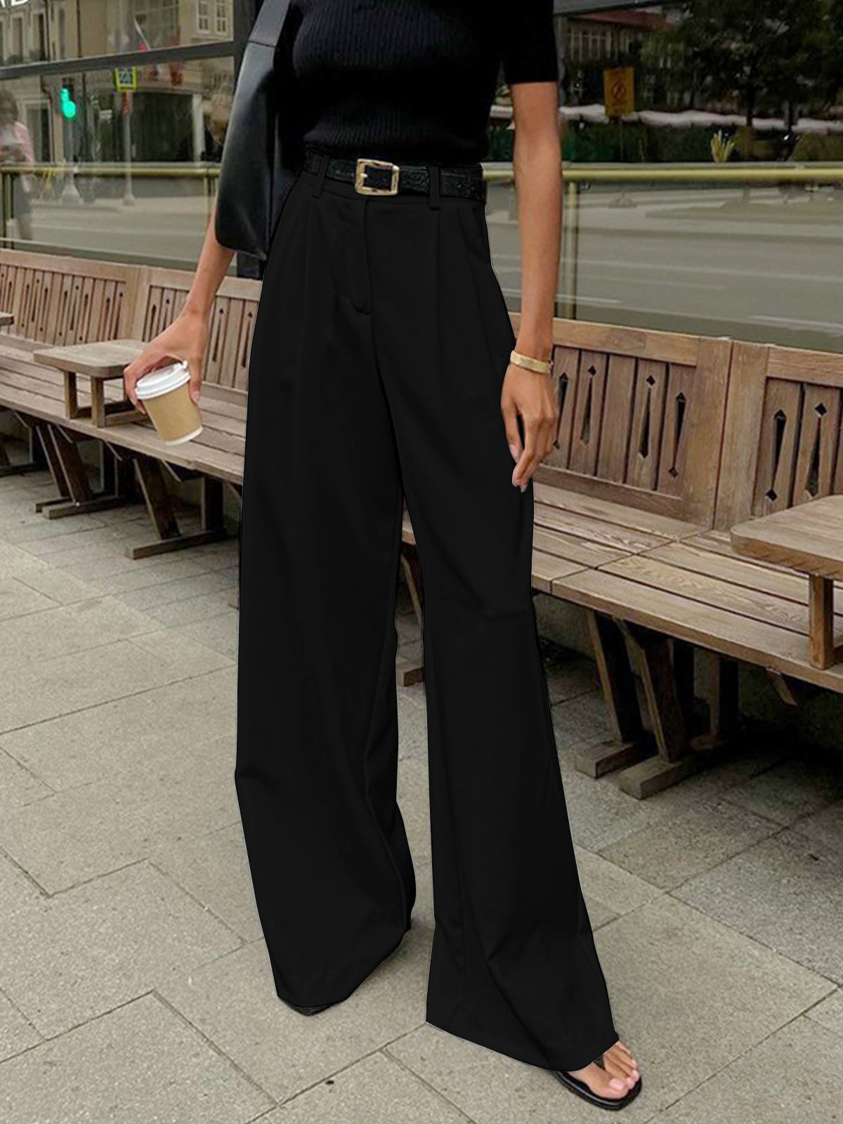 Pantalón Ancho Liso Sin Cinturón
