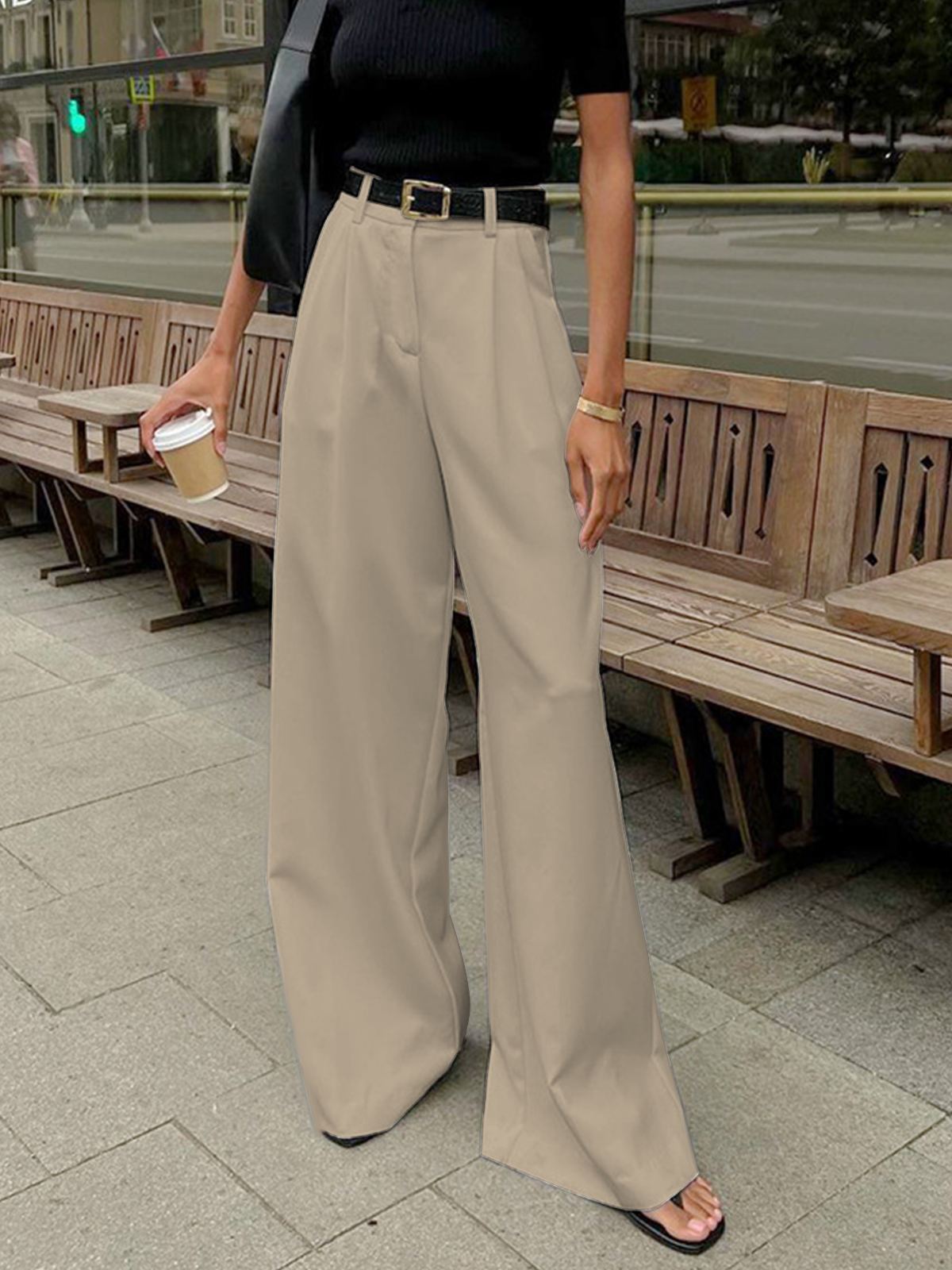 Pantalón Ancho Liso Sin Cinturón