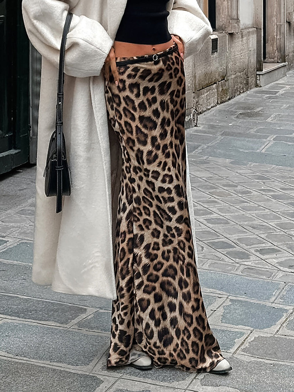 Falda Maxi Entallada con Estampado de Leopardo