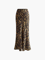Falda Maxi Entallada con Estampado de Leopardo