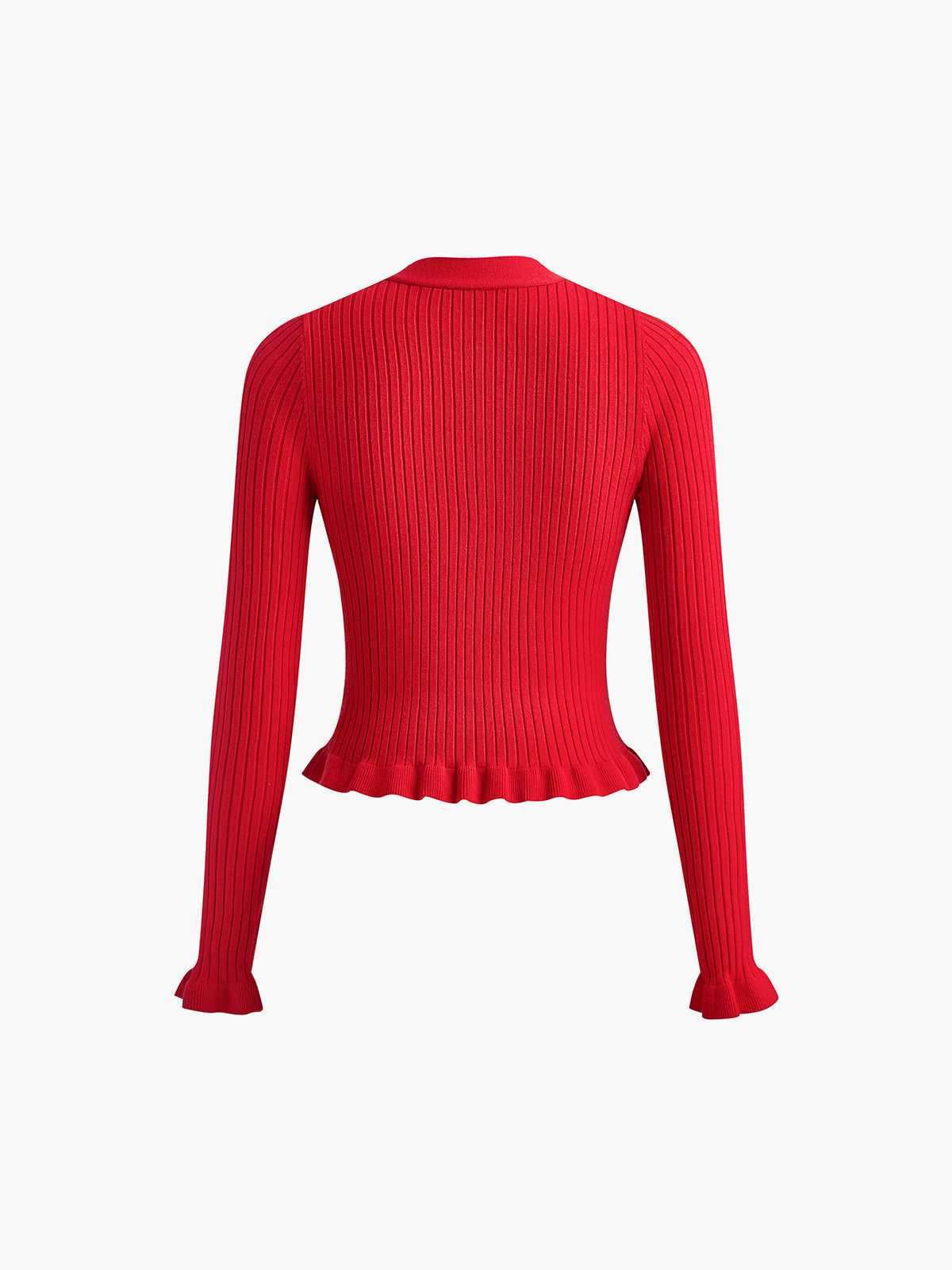 Ruffled Trim Button-Front Long Sleeve Cardigan