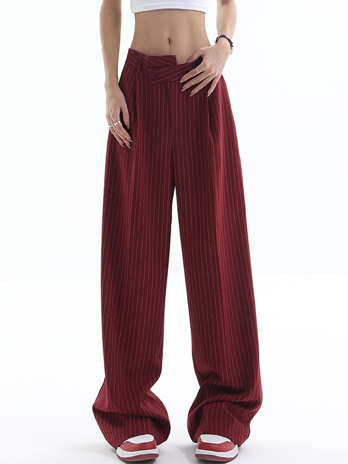 Pantalón de Raya Diplomática de Cintura Alta Asimétrico