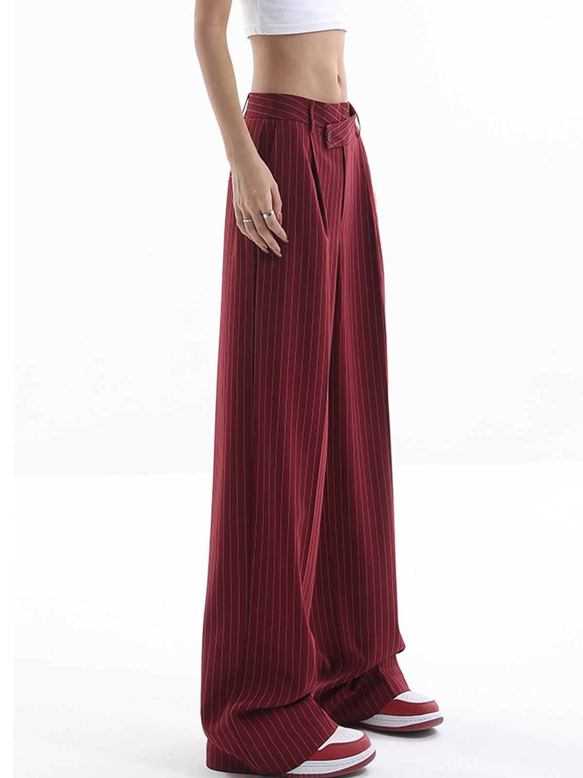 Pantalón de Raya Diplomática de Cintura Alta Asimétrico