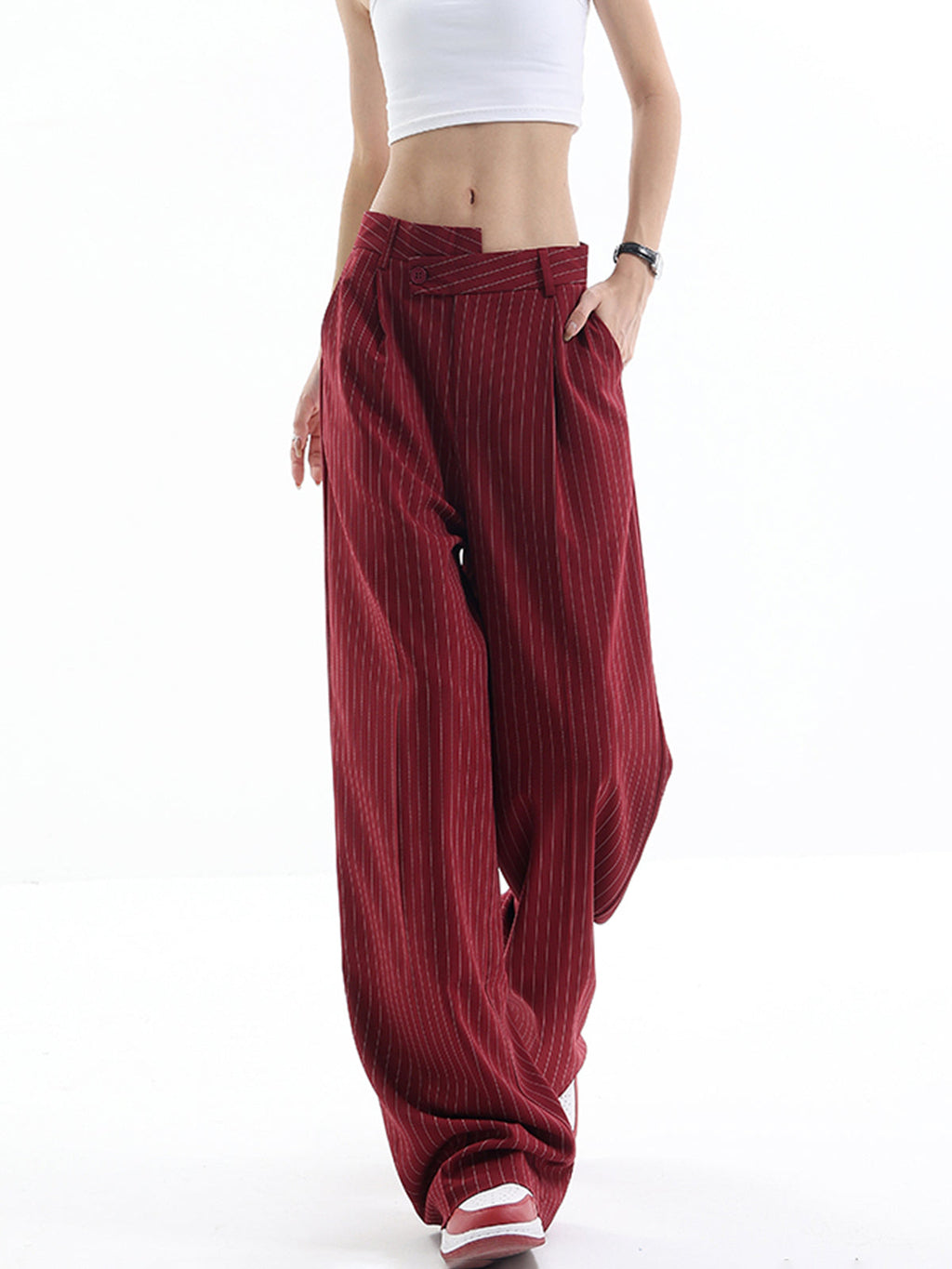 Pantalón de Raya Diplomática de Cintura Alta Asimétrico
