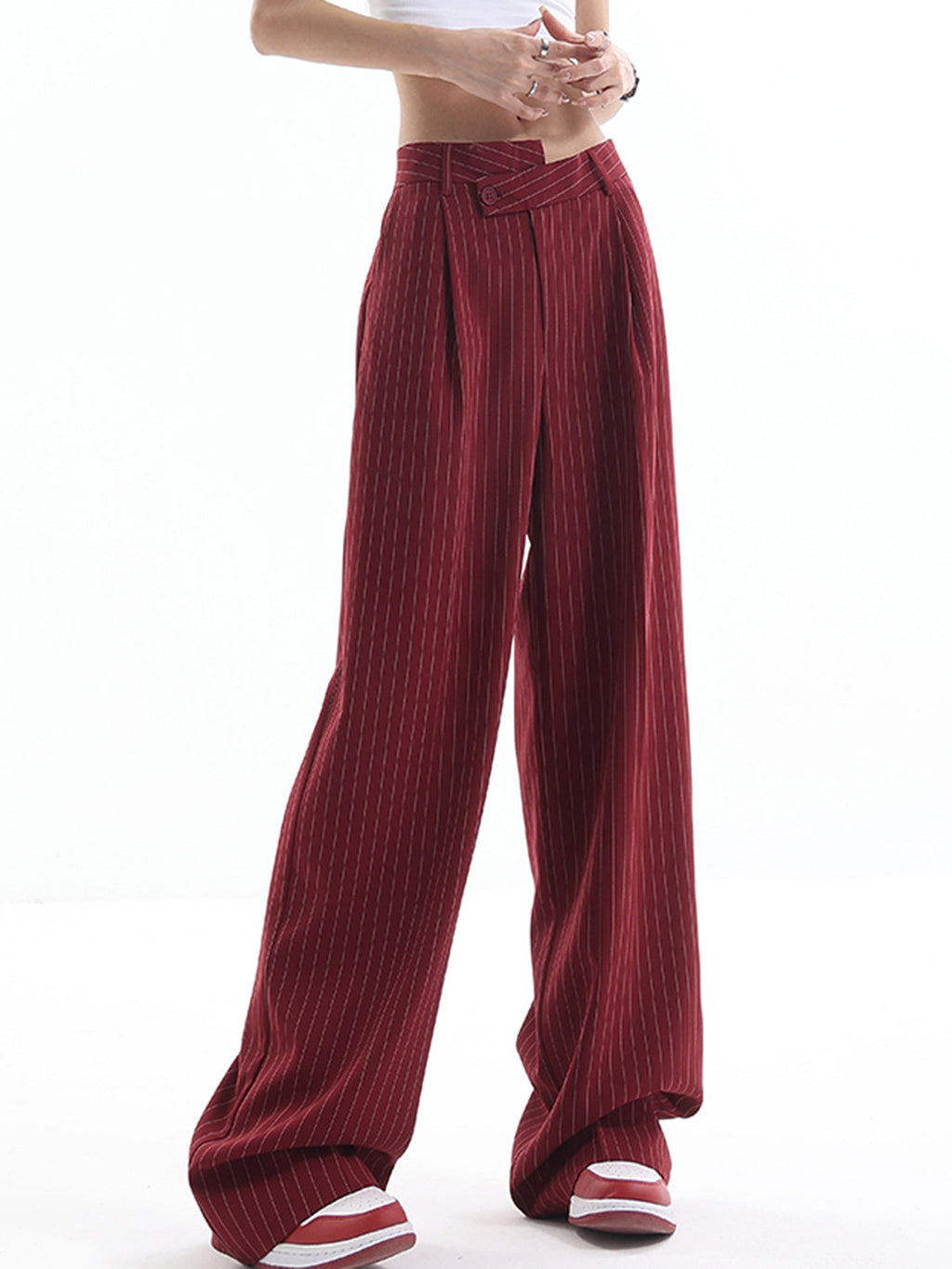 Pantalón de Raya Diplomática de Cintura Alta Asimétrico
