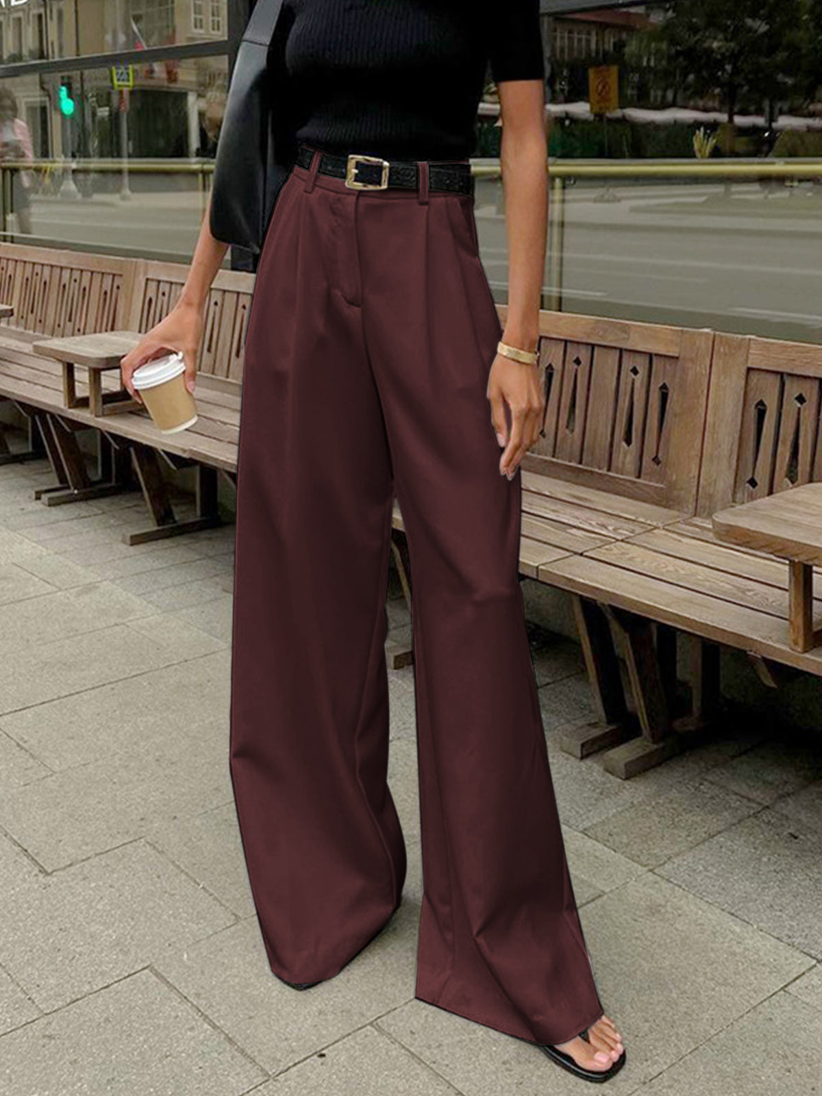 Pantalón Ancho Liso Sin Cinturón
