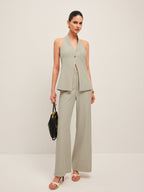 Halter Neck Metal Button Detail Backless Vest
