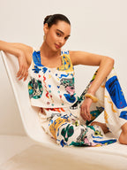 Conjunto de Top Corto con Estampado Gráfico y Pantalón Ancho