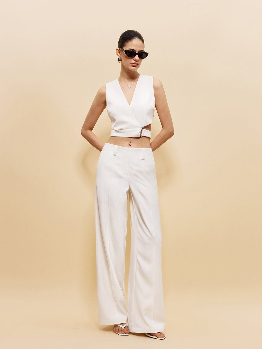 V-Neck Crop Top With Side Ring Detail