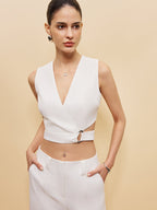 V-Neck Crop Top With Side Ring Detail