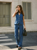 Denim Back Tie Halter Vest