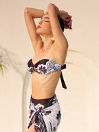Floral Print Bandeau Bikini Top With Back Tie