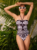 Floral Print Halter One-Piece Swimsuit
