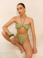Halter Tie Retro Print Bikini Top