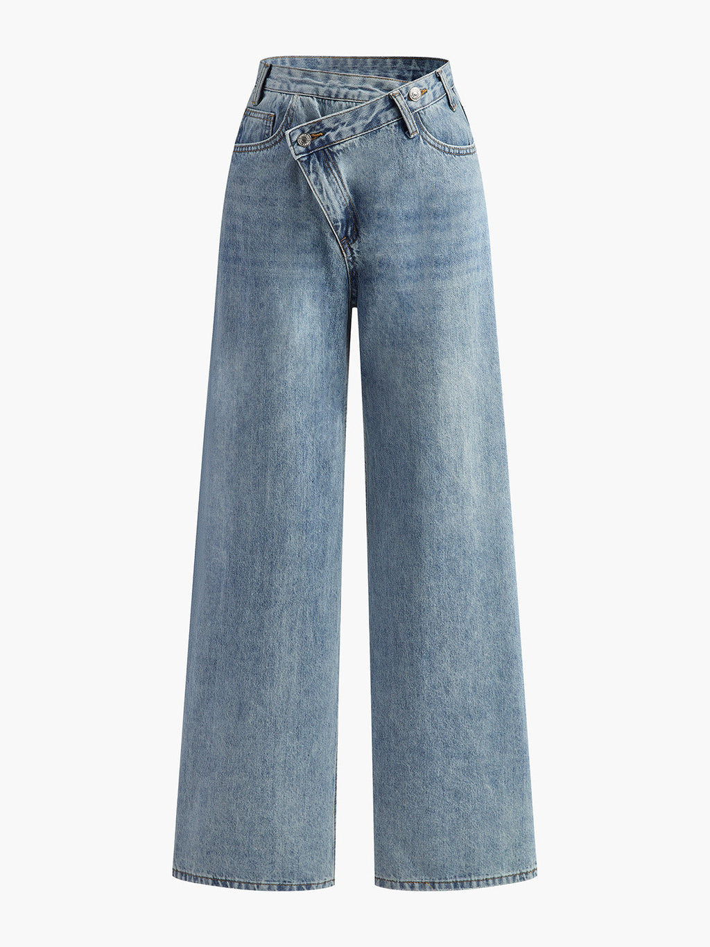 Jeans Anchos de Cintura Asimétrica