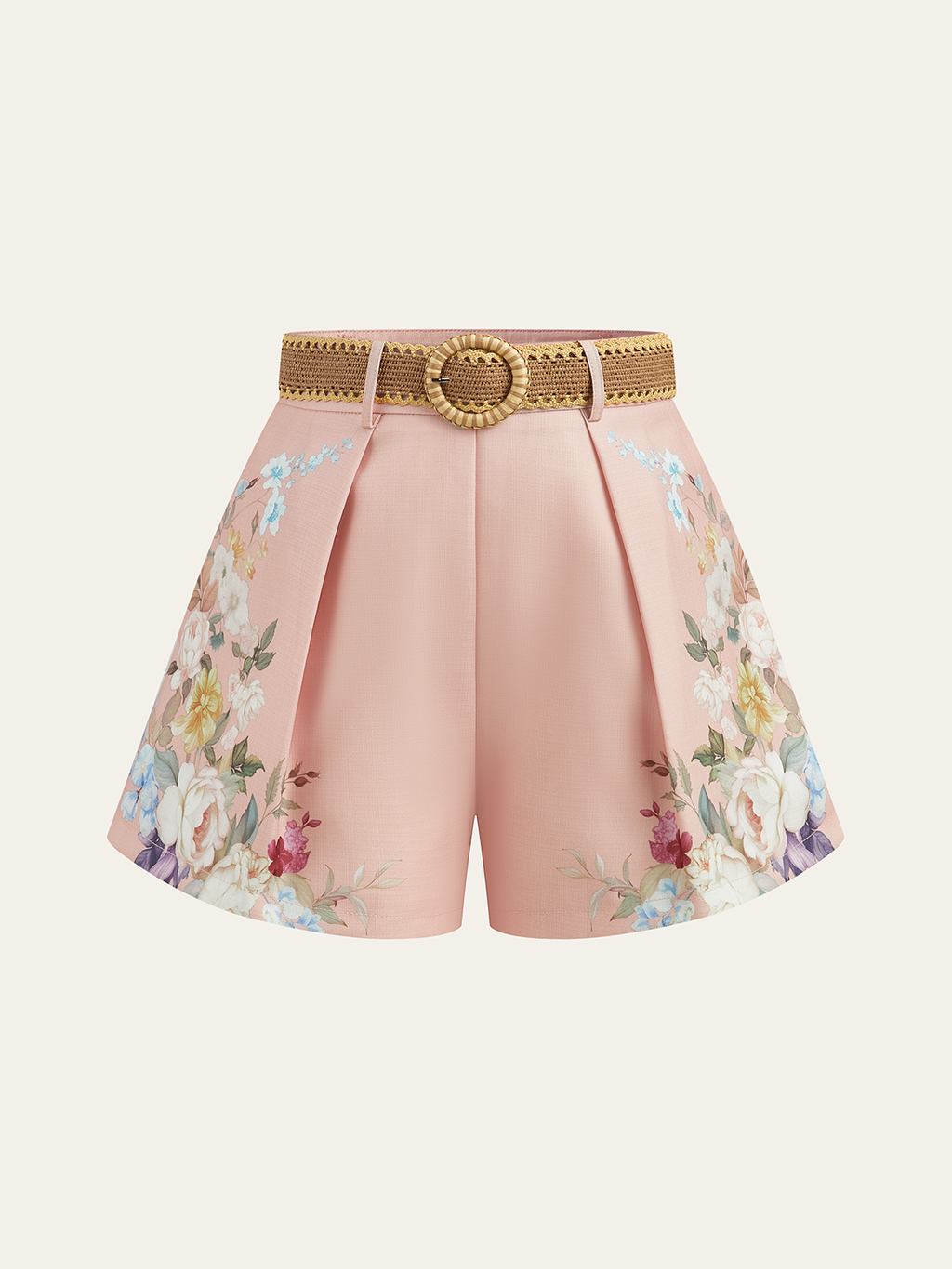 Shorts Estampados Florales de Cintura Media con Cinturón