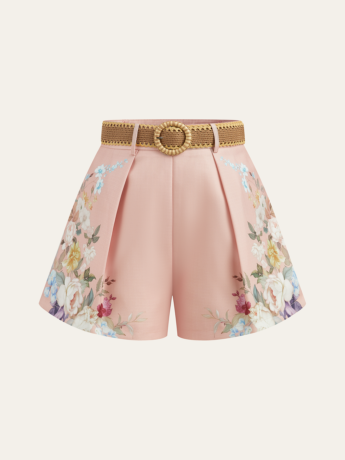 Shorts Estampados Florales de Cintura Media con Cinturón