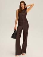 PU Leather Button Sleeveless Vest