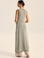 Floral Contrast Trim Knit Maxi Vest