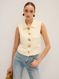 Irregular Metal Button Sleeveless Vest