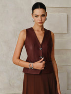 Faux Leather Metal Button Vest