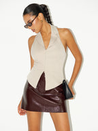 Canvas Halter Neck Backless Lapel Vest