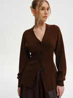Wool-Blend V-Neck Button-Down Cardigan