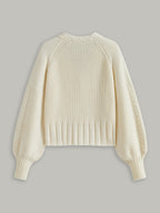 V-Neck Button Wool Blend Cable Knit Cardigan