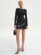 Metal Button Ribbed Knit Cardigan