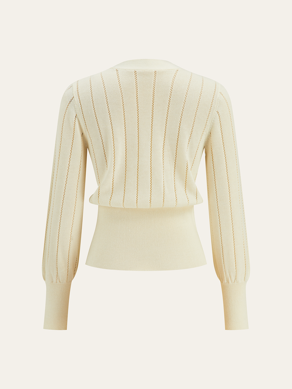 Eyelet-Striped Waist-Cinched Knit Cardigan