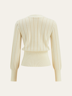 Eyelet-Striped Waist-Cinched Knit Cardigan