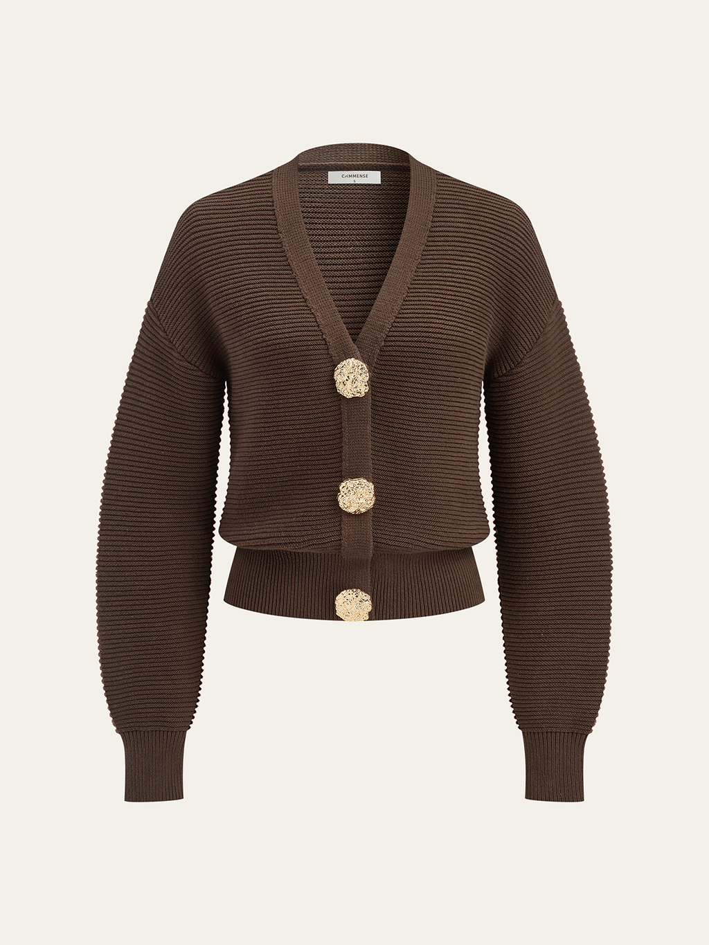 Metal Button V-neck Textured Cardigan