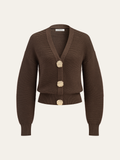 Metal Button V-neck Textured Cardigan