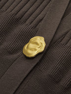 Oversized Ribbed Collared Metal Button Cardigan