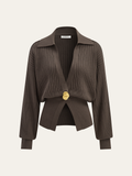 Oversized Ribbed Collared Metal Button Cardigan