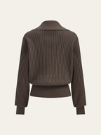 Oversized Ribbed Collared Metal Button Cardigan