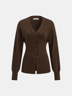 Wool-Blend V-Neck Button-Down Cardigan
