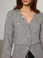 Wool Blend 3D Sequins Floral Cardigan