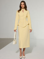 Keyhole Neckline Button Front Peplum Blazer
