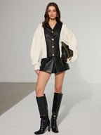 Leather Patchwork Button Down Cardigan
