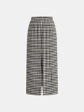 Falda Maxi de Tweed Pata de Gallo con Abertura Frontal