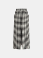 Falda Maxi de Tweed Pata de Gallo con Abertura Frontal