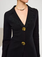 Wool Blend Lace Trim Metal Button Cardigan