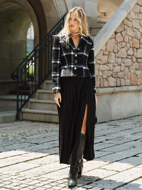Blazer de Cuadros en Mezcla de Lana