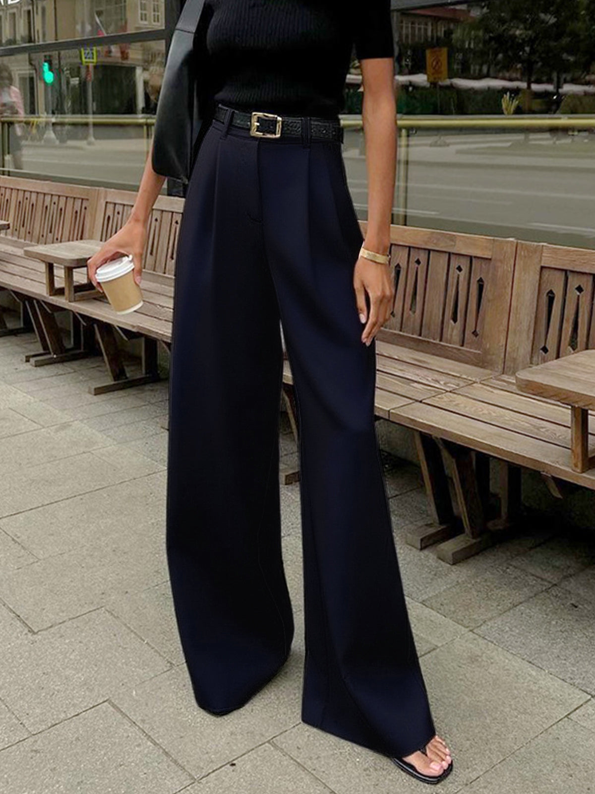 Pantalón Ancho Liso Sin Cinturón